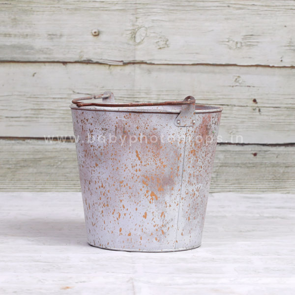 Metal Bucket for Newborn - White - Baby Photo Props